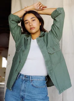 Women Imogene + Willie Jackets|Shirts*military shirt jacket in fatigue green