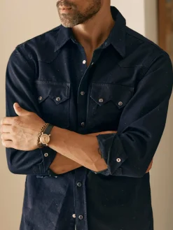 Imogene + Willie Shirts*sawtooth pearl snap in reverse black indigo nep