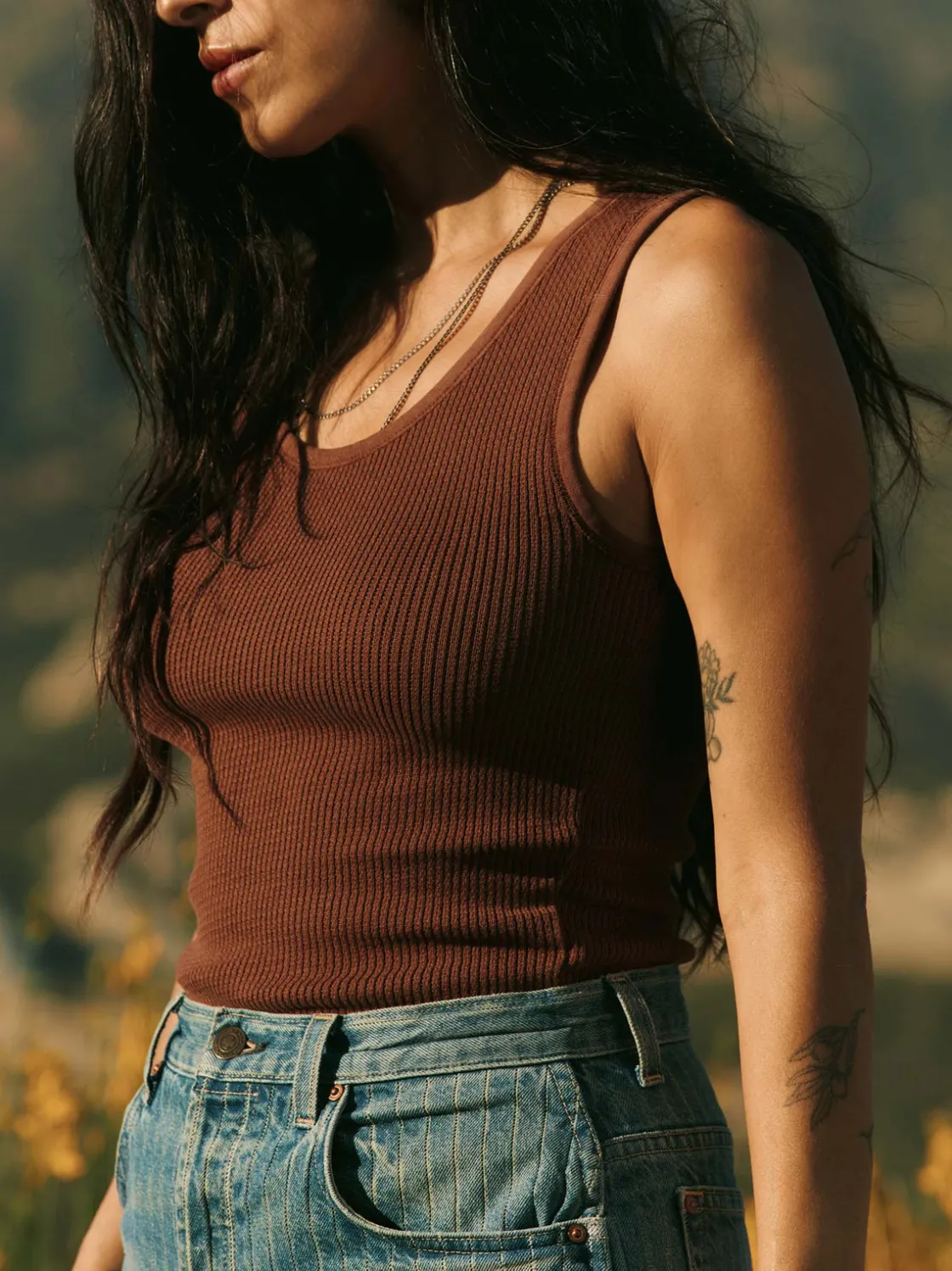 Women Imogene + Willie Tees & Tanks*the vintage tank in open knit chestnut